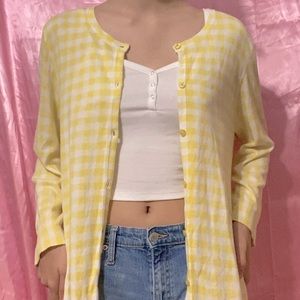 Y2K Pastel Yellow Gingham Cardigan